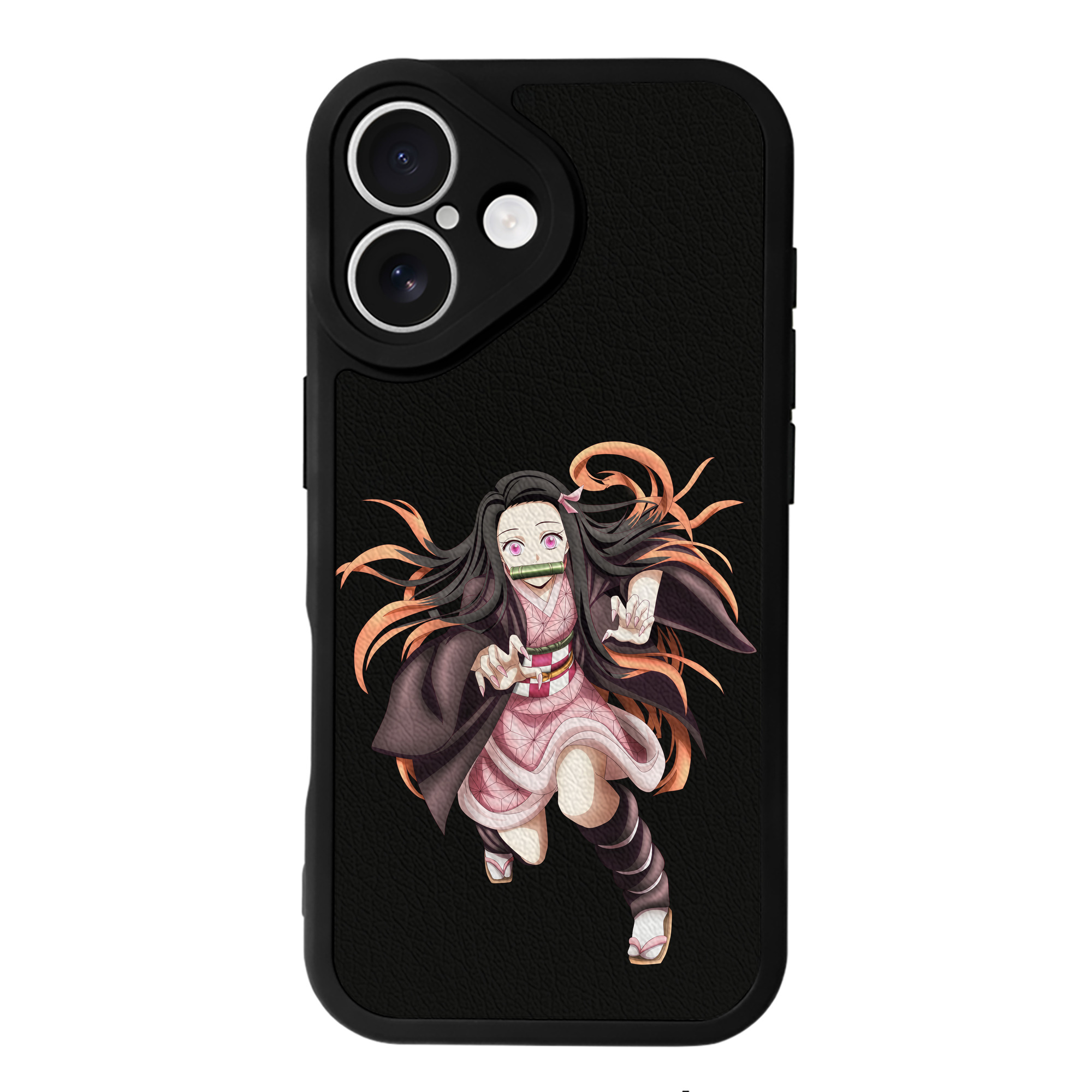 （画像用） 鬼滅の刃（きめつのやいば）竈門 禰󠄀豆子／かまど ねずこ Kamado Nezuko 【iPhone 16シリーズ対応】シリコンスマホケース（レザー調） 材質：シリコン